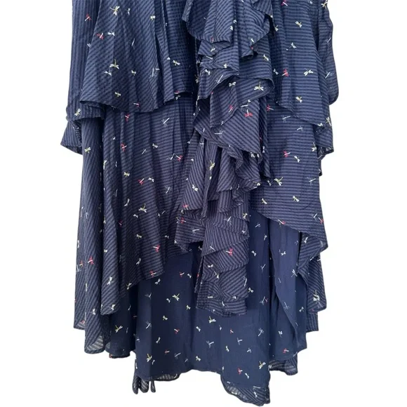 NWT Joie Ruffle Maxi Dress, Puff Sleeves, Tiered Skirt, Dragonfly Print, Sz L - Picture 8 of 15